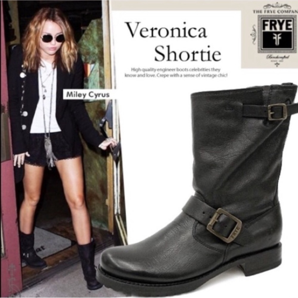 FRYE Veronica Short Harness Black Leather Moto Biker Boots Grunge Core Size 6.5 - Picture 2 of 14